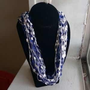 Yarn Necklace Magnetic Clasp 12" Length Blue White
